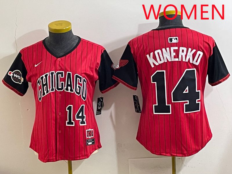 Women 2025 Chicago White Sox #14 Konerko Red Stripe Joint Name Nike MLB Jersey style 5